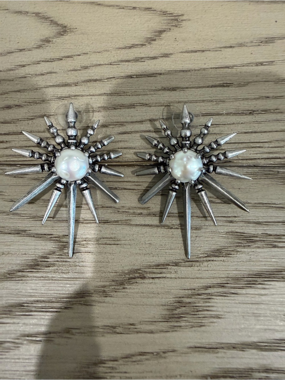 Kendra Scott Silver Sunburst Pearl Statement Earrings